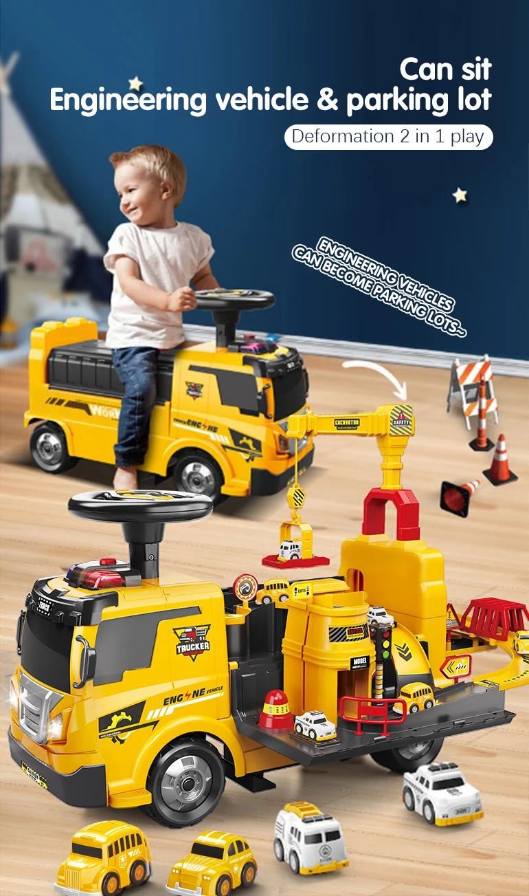 Chengji Engineering truck children's track parking lot deformation new ride on car 2 in 1 electric parking lot garage toy set