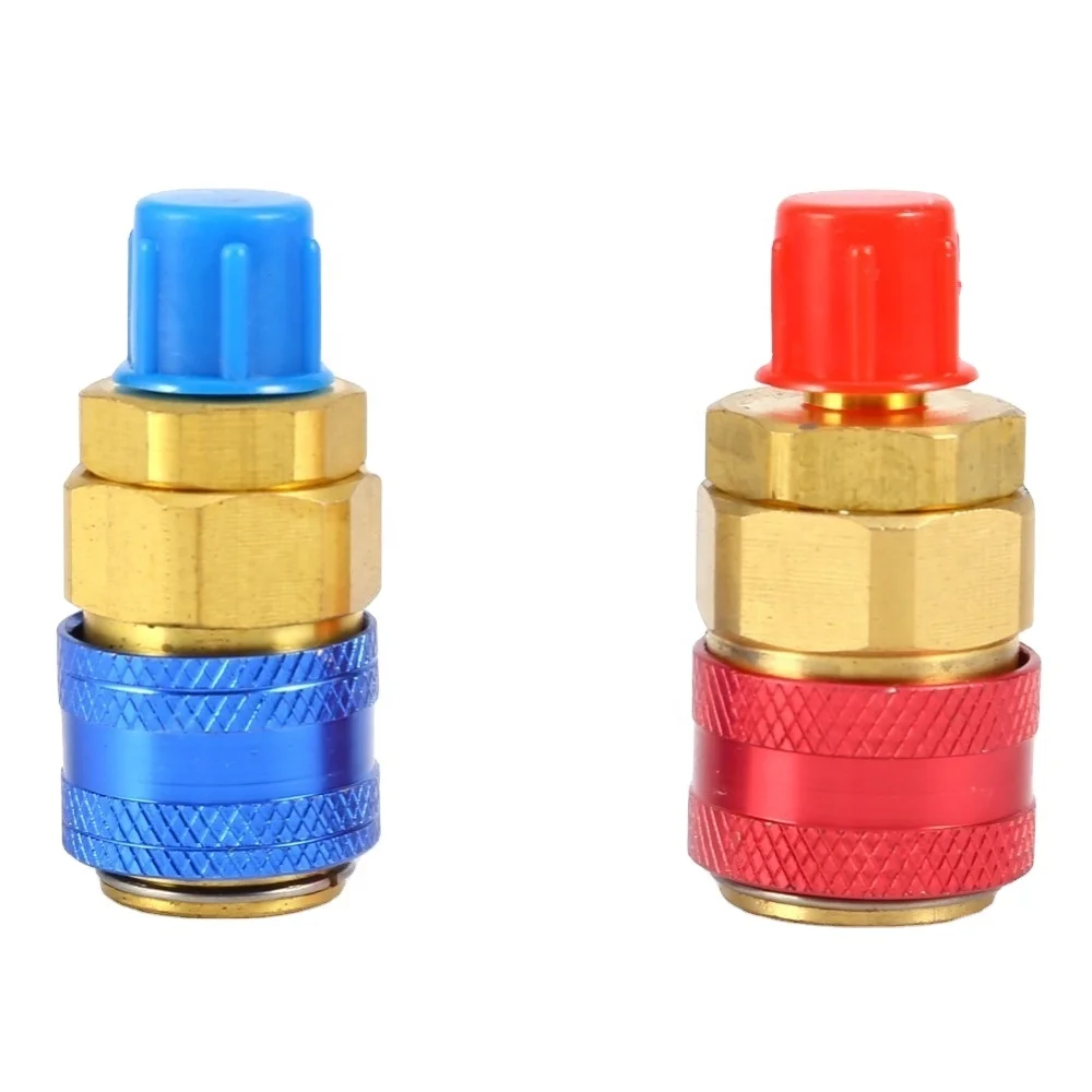 AC R134A Quick Connector Adapter Coupler Auto A/C Manifold Gauge with Low/High HVAC Made of Durable Brass Material