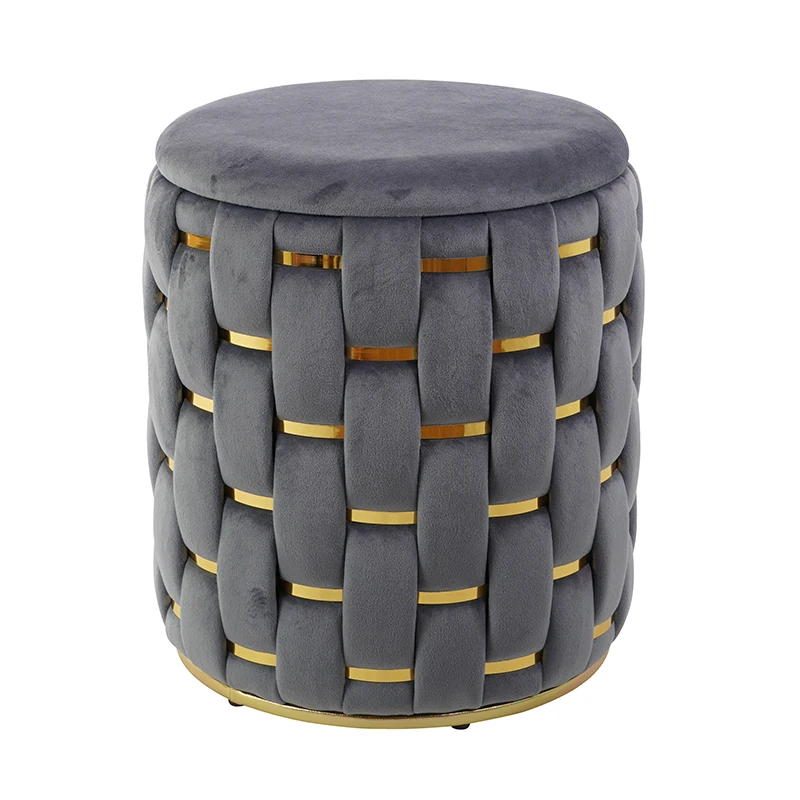 2025 Best Selling Modern Living Room Furniture Velvet Fabric Soft Round Ottoman Stool