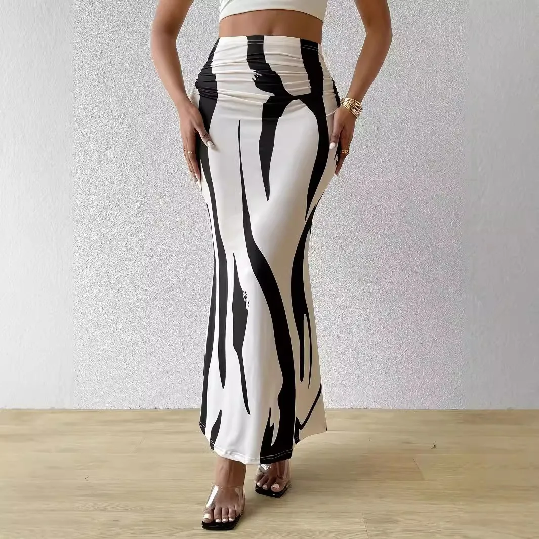 2025 Factory Direct Wholesale Zebra Pattern High Waist Slim Fishtail Pencil Skirt for Ladies