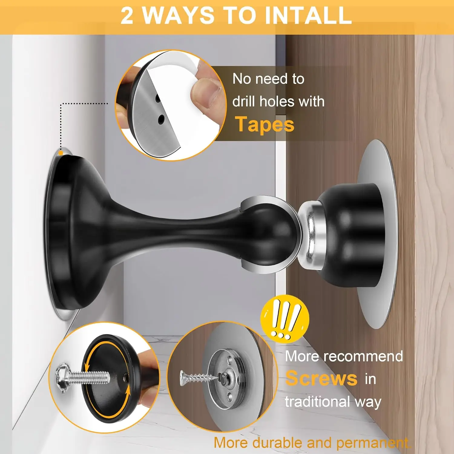 Stainless Steel Door Stoppers for Bathroom Hotel Use Modern Design Wall/Floor Mounting No Drilling 3D Adhesive Tapes 1 Year