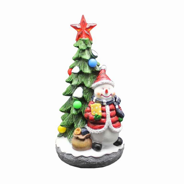 OEM Özel Yeni Şirin Reçine Seramik Ev Dekorasyonu Figürü Özel Tasarım El Yapımı Noel Ağacı ve Kar Adamı Süsü