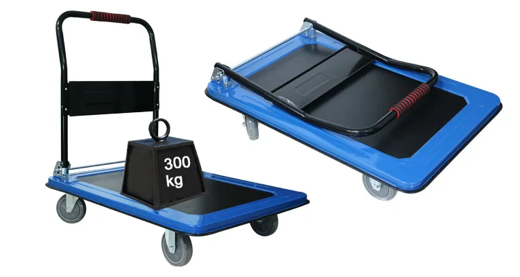 High load blue heavy duty folding steel platform trolley 200kg manufacture