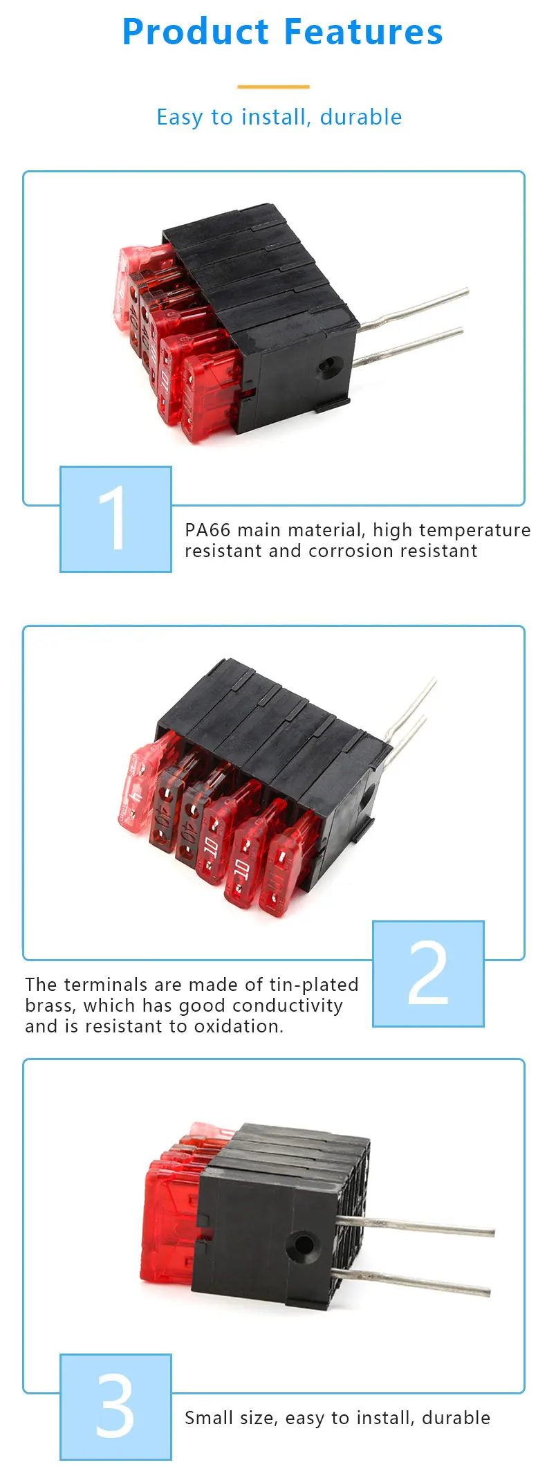FKH Stackable 30A Rated 80V Black Blade Fuse Holder for PCB Mounting in Automotive Applications