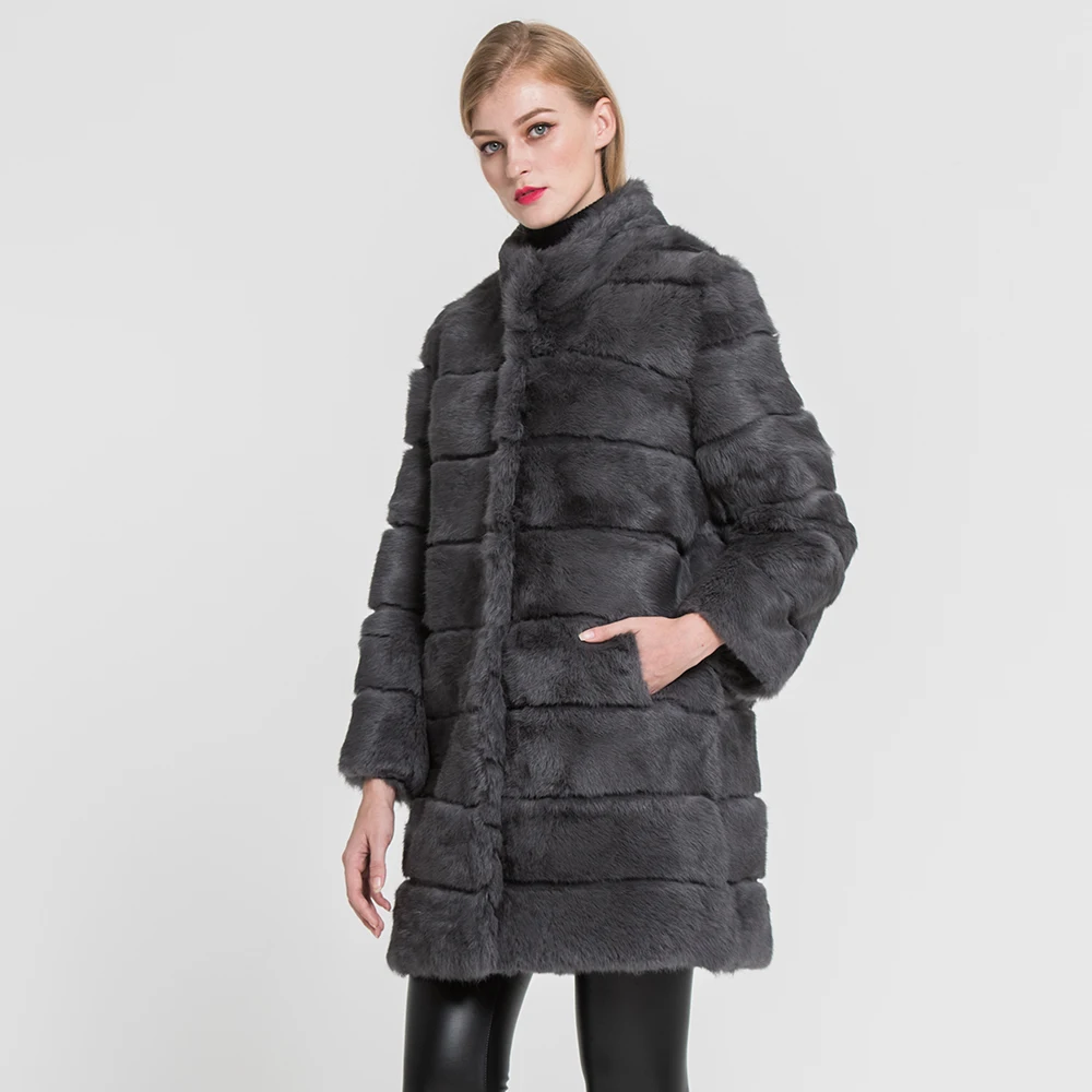 2022 Spring New Arrival Real Rabbit Fur Jacket Warm Soft Long Fur Coat for Women