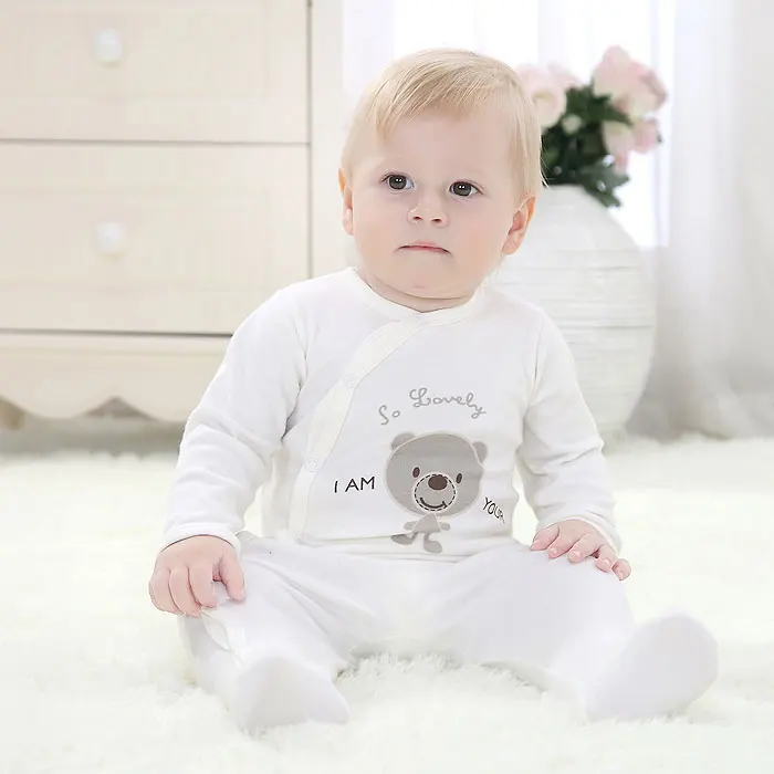 Оптовая продажа, Детский комбинезон из 100% хлопка с длинным рукавом, оптовая продажа, белые детские пижамы