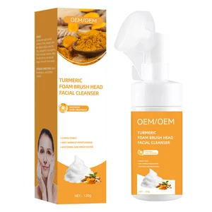 Private Label 120g Organic Turmeric Foaming Face Wash Gentle Exfoliating Facial Cleanser for Whitening Skin Care