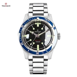 OEM Custom Logo Dome Sapphire Glass Dive Steel Automatic Watch Men PT5000 Steel Bracelet Business Pilot 200M Waterproof Watches