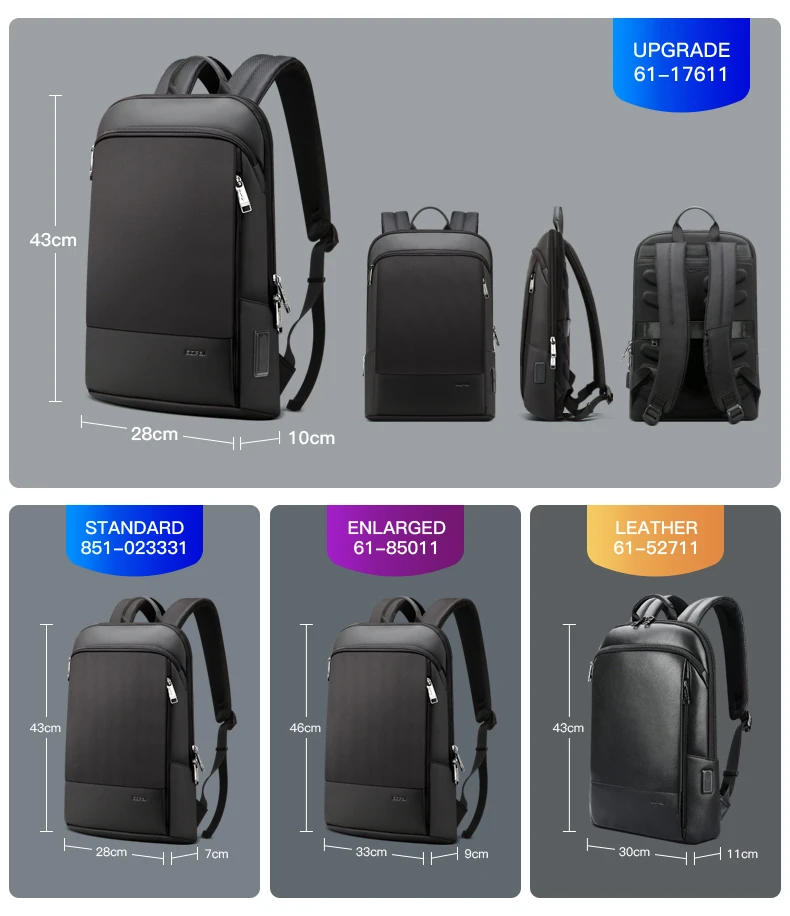 Bopai Unisex Business Lightweight Smart USB Charging Rucksack 15