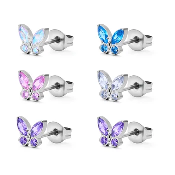 1Pair G23 Titanium Piercing 20G Butterfly Earrings Ear Studs Bling Zircon Cartilage Tragus Helix Lobe Women Body Party Jewelry