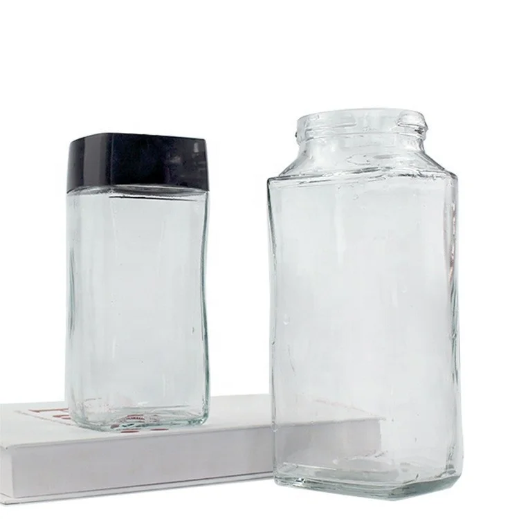 400ml 800ml Glass Bottle for Coffee Powder Square Glass Jar for Instant Coffee with Plastic Cap