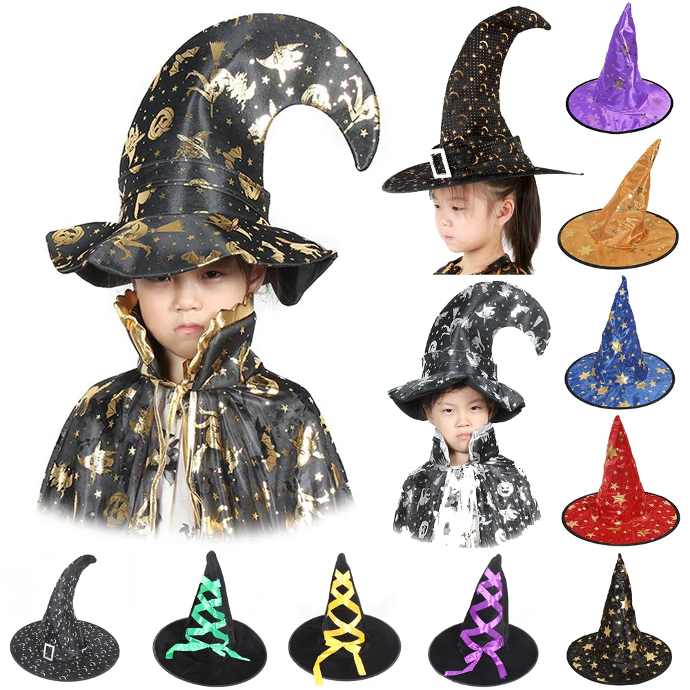 Kids Wizard Hat Satin Witch/'s Pointed Hat Halloween Costume Accessories