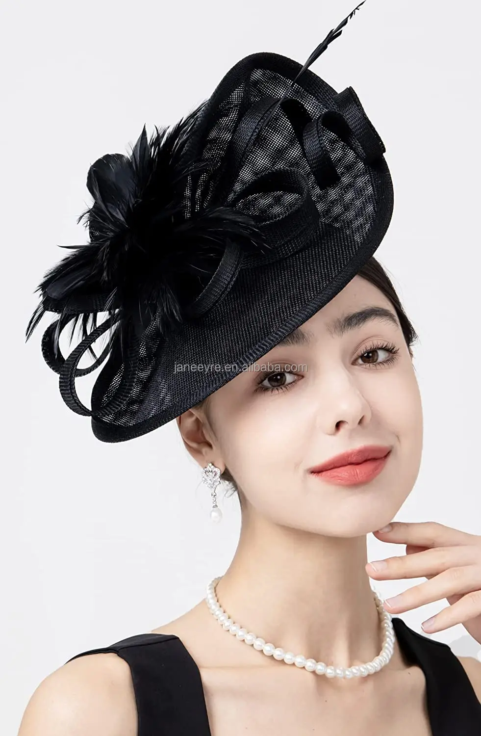 Premium Fascinators Hat For Women Derby Wedding Feather Sinamay