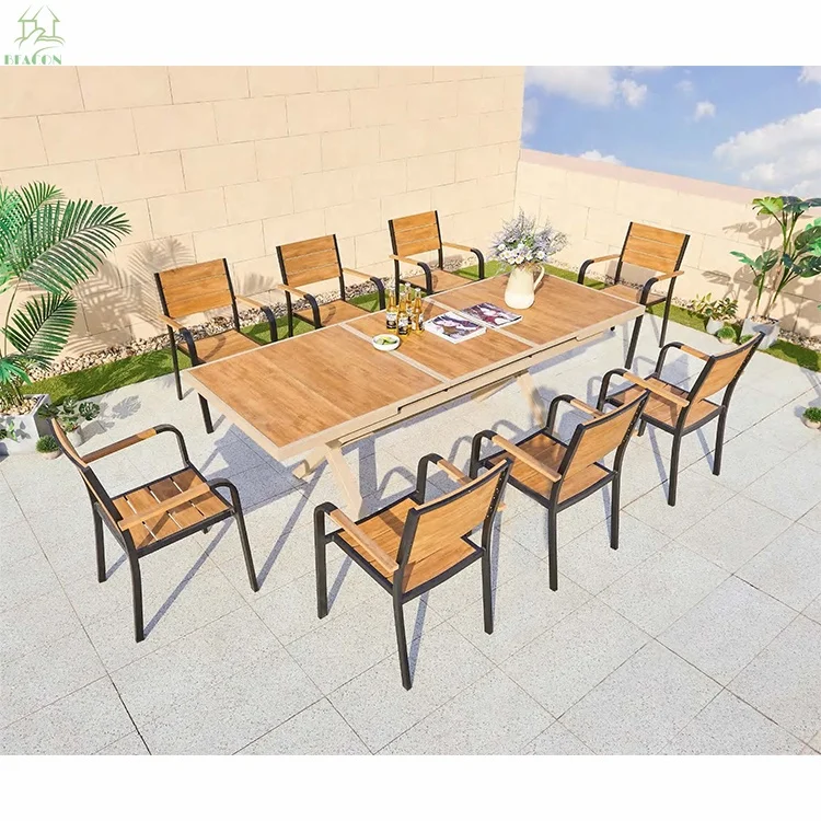 Rectangle Outdoor Alu Timber Extension Table Expandable Patio Table