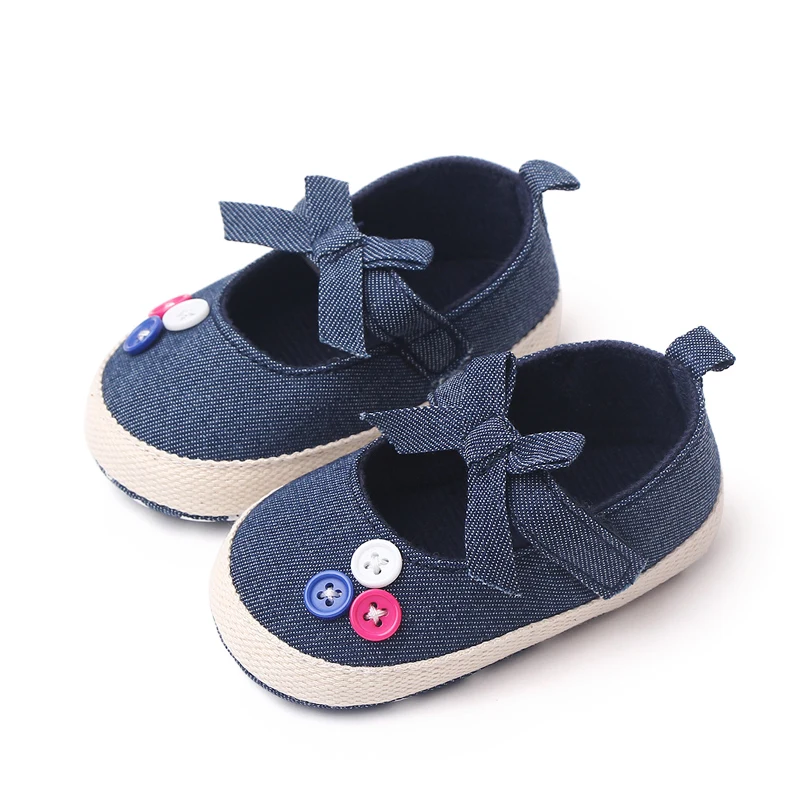 Solid Color Striped Polka-dot Bow Button Soft Soled Breathable Infants Toddler Shoes for Girls supplier