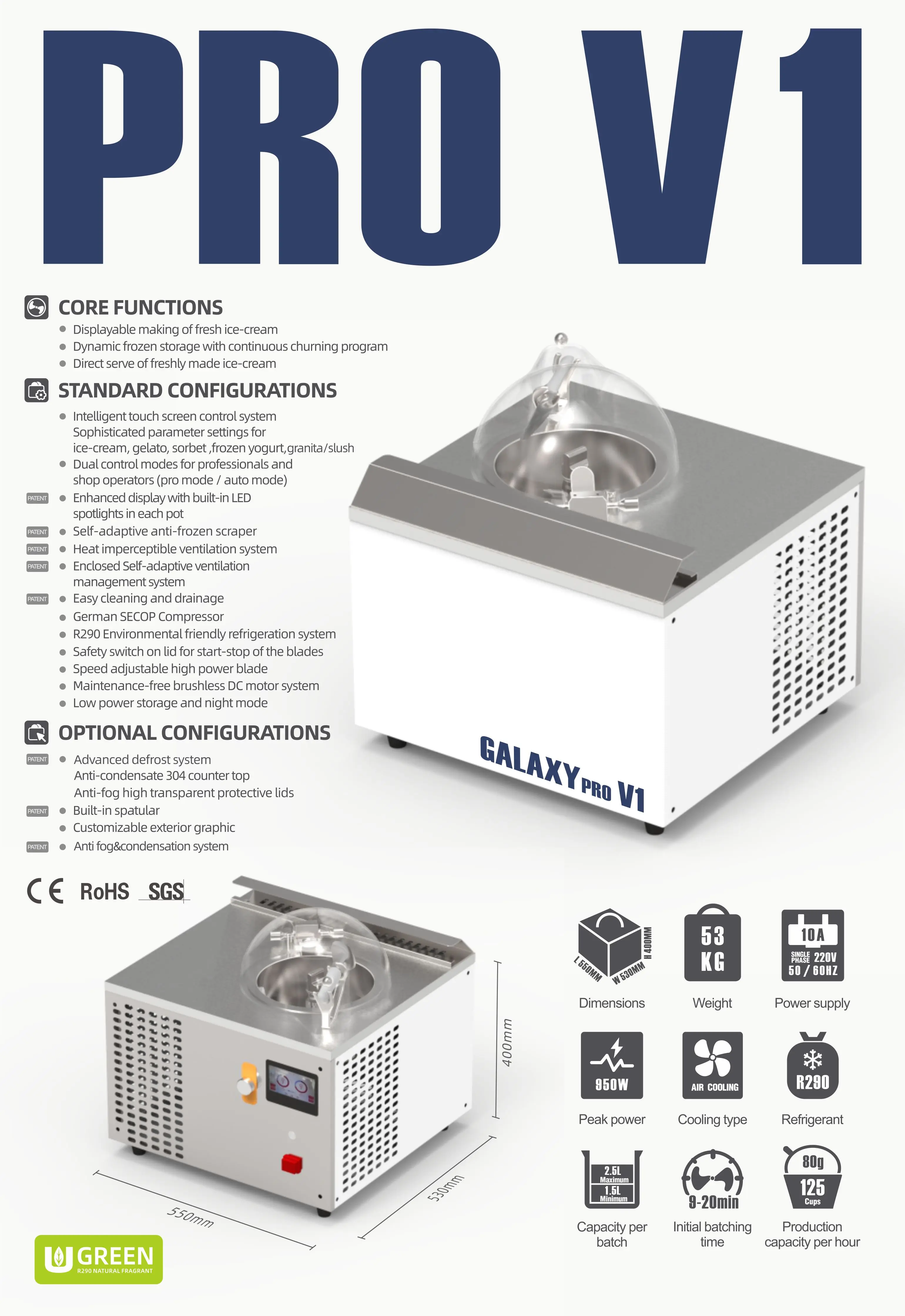 Pro V1 Table Top Automatic Gelato Machine One Flavor Hard Ice Cream