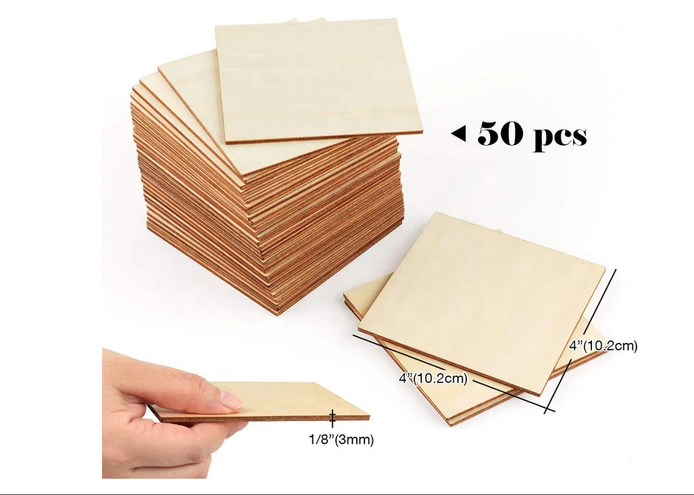 
Необработанная деревянная квадратная плитка с вырезами для поделок своими руками 