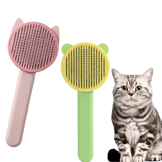 Wholesale matching color cat ear hair removal comb Stainless steel pet needle comb to remove floating hair cat and dog pet comb