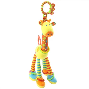 plush bell draw string Stuffed animal plush Giraffe toy for baby enlightainment animal bell daily play gift toy for kids