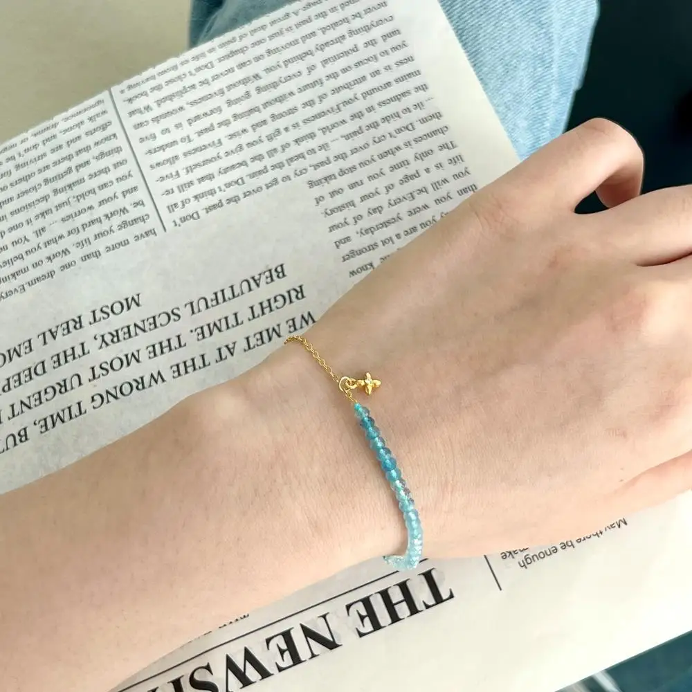 KAKODIY Ins Style 18K Gold Plated 925 Sterling Silver Jewelry Natural Blue Crystal Bead Chain Bracelet detail 8