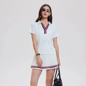 High Quality Sports Breathable Quick Dry Women's Tennis Wear Short Sleeve V-Neck Women's Tennis Skirt Set
