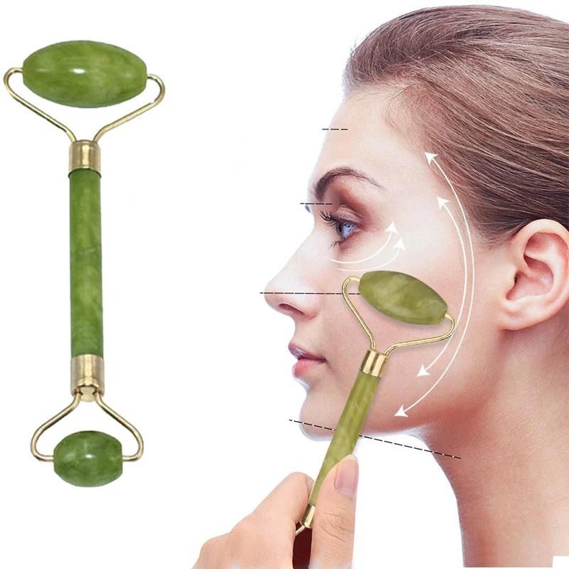 Rodillo de Jade Natural para masaje de ojos y cara, caja de piedra