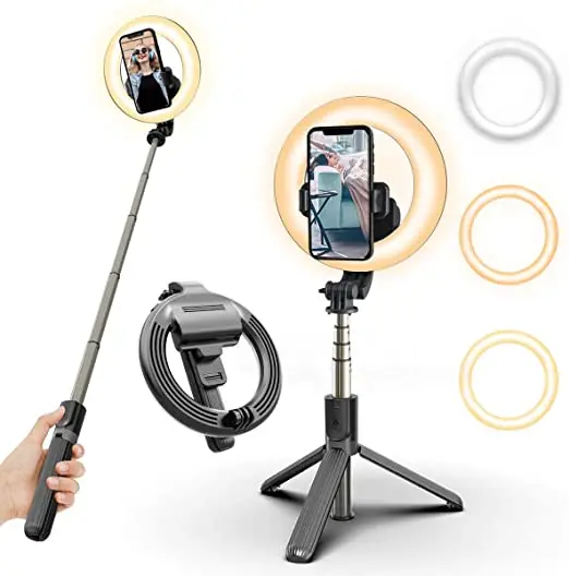 Flexible selfie stick phone live broadcast tik tok led selfie ring lamp aros led circle ring fill light with tripod stand