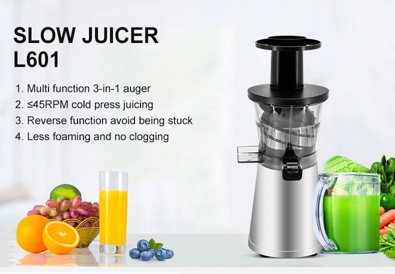 Slow Masticating Juicer 60rpm 240w Ac Motor Reverse Function 76mm Big