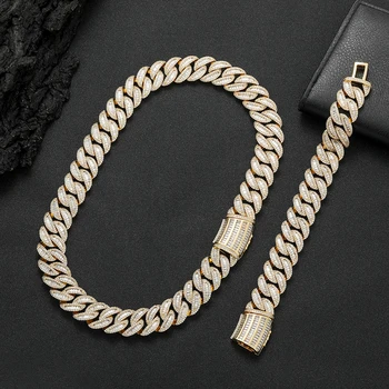 Hot Sale Iced Out Bling Diamond Chunky Bracelet 18K Gold Plated Cuban Chain Women Bracelet  Hip Hop  Jewelry