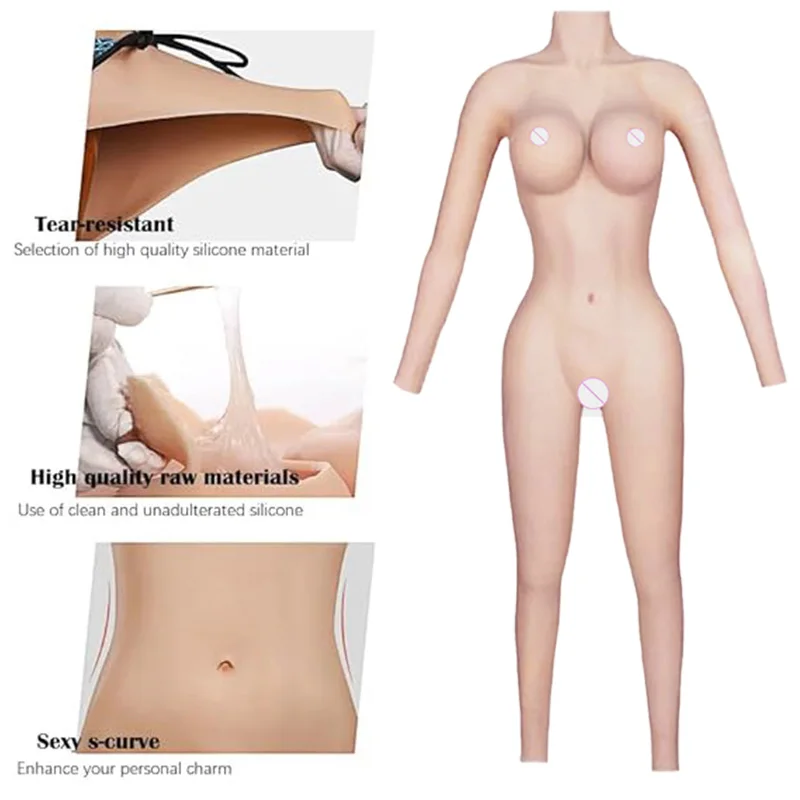 Nine-point Conjoined Body Silicone Boobs Bodysuit With Arms Realistic Male to Female C Cup Fake Breast Forms