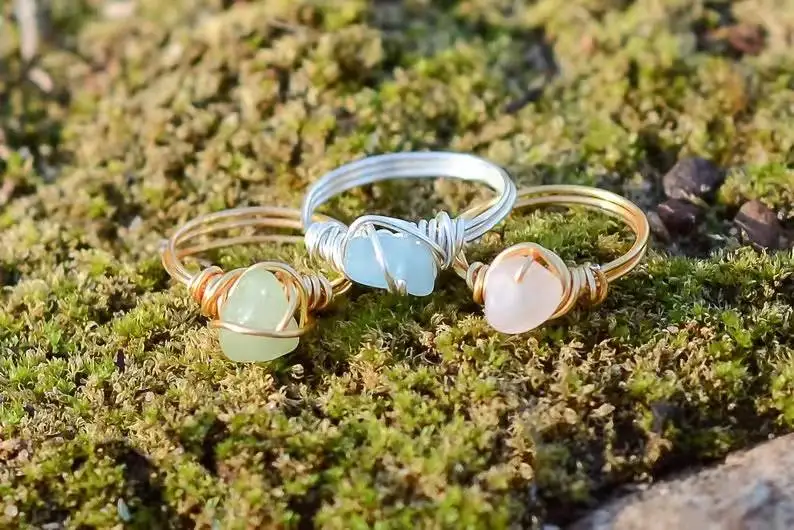 Zooying  Wire Wrapped Ring with Crystals  Gemstone Ring Hippie Rings
