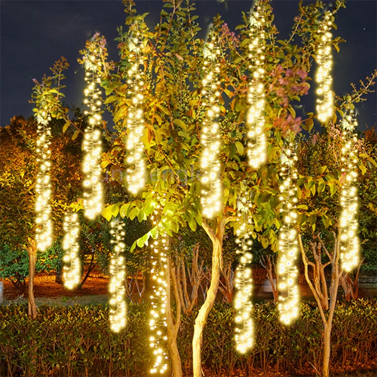 Garden Christmas Decoration Tree Meteor Light Waterproof Meteor Shower Rain LED String Light Firecracker Solar Holiday Lamp