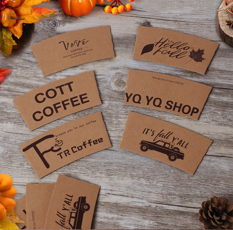 12 oz Disposable Custom Printed Logo Kraft Paper Coffee Cup Sleeve With Logo Biodegradable