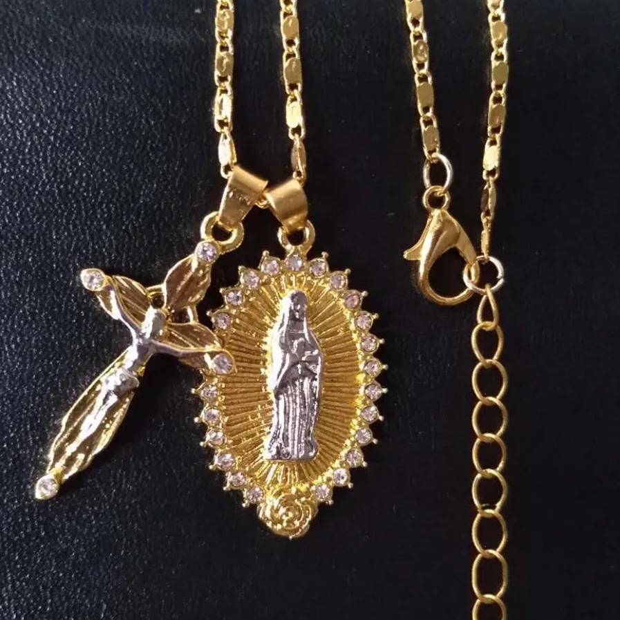 Two Color Catholic Pendant Necklace 18k 