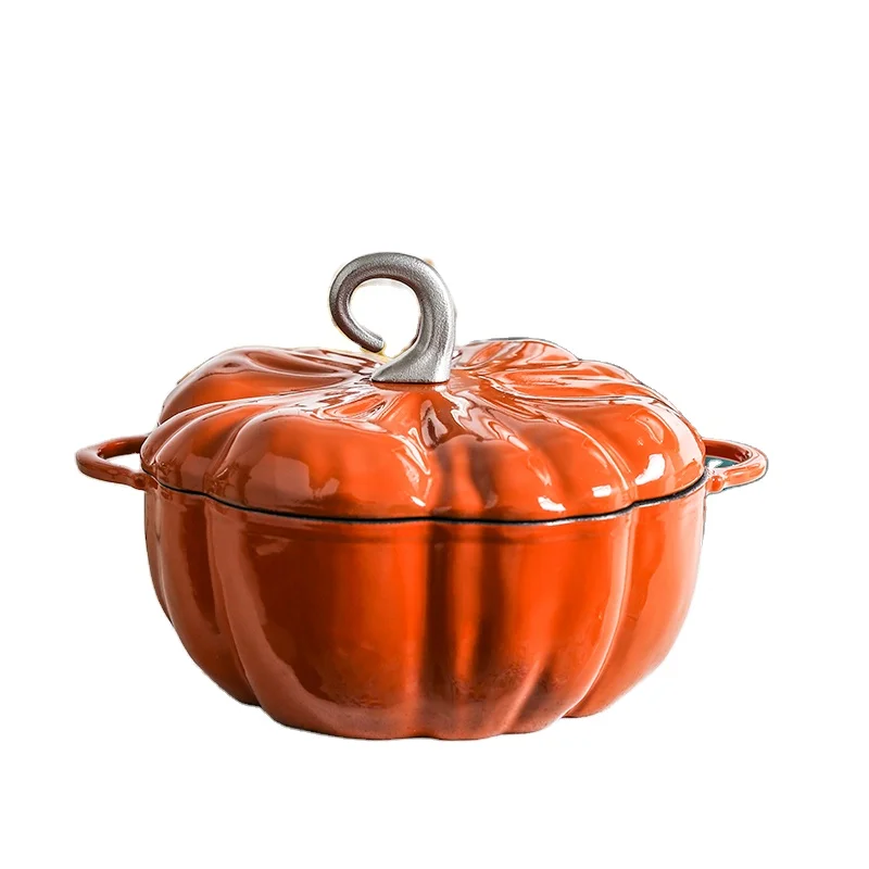 Pumpkin Enameled Cast Iron Dutch Oven, Non Stick Pan