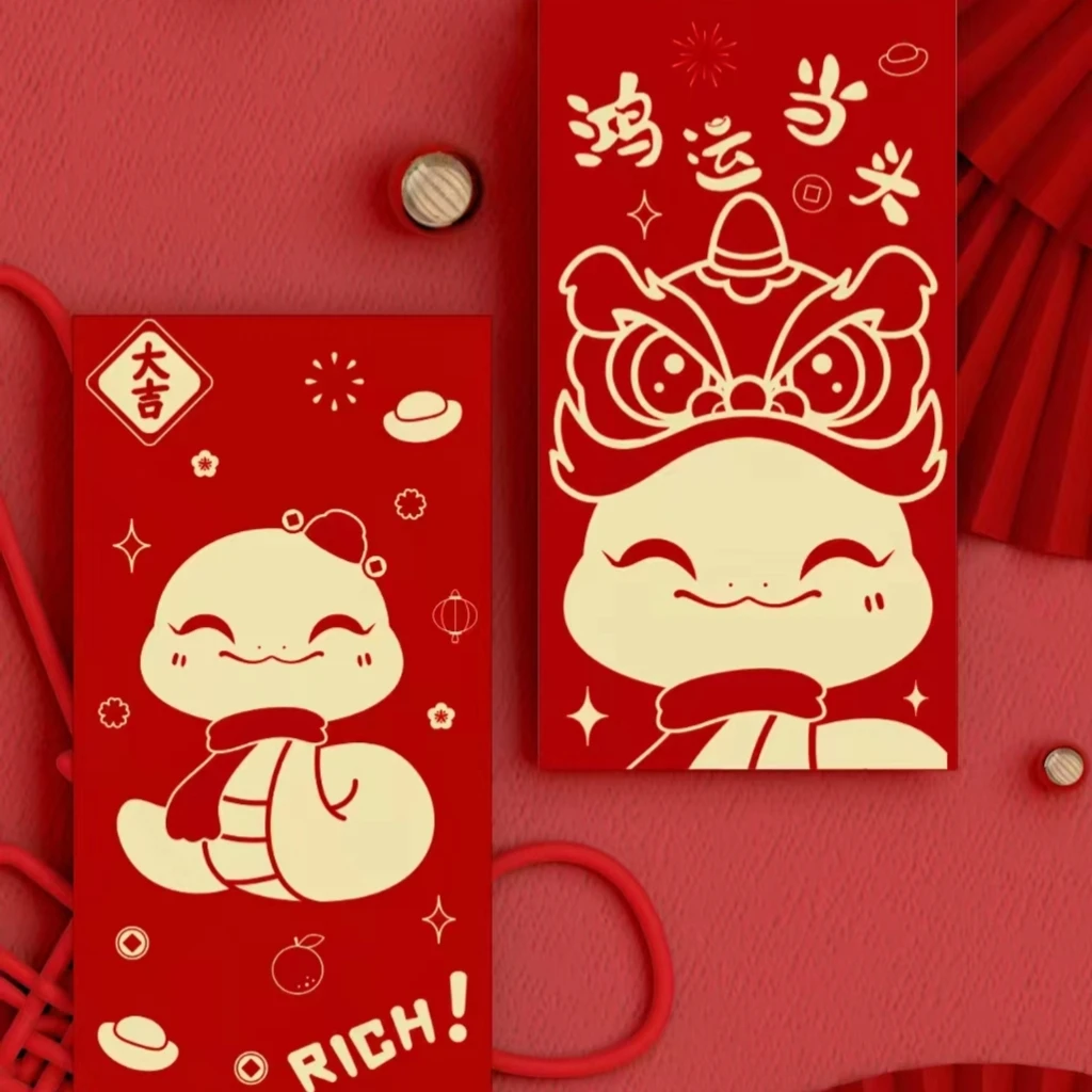 Custom Gold Stamping Red Packet 2025 Red Envelopes Chinese New Year Lucky Money Hongbao Packet Angpao