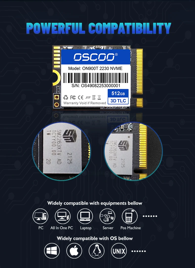 2230 PCIe SSD Work for Steam Deck Dell XPS13 EliteBook x360 1040  G7 Thinkpad X1 Carbon ASUS Zenbook UX425 512GB 1TB - Main Image