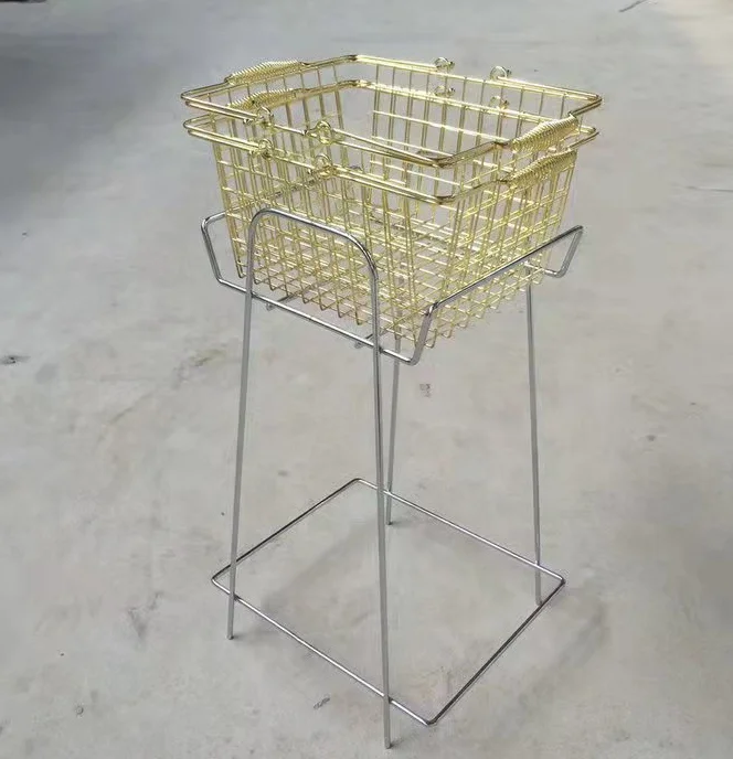 Gold Stackable Wire Mesh Basket Shopping Storage Basket with Double Handle