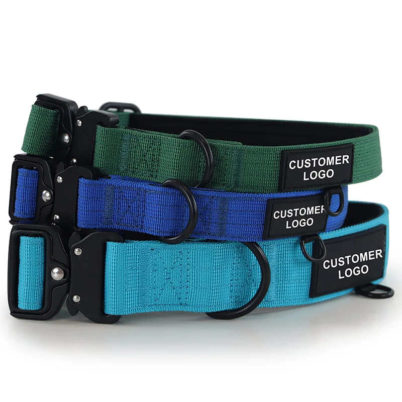 Heavy Duty Soft Padded Handle Nylon Dog Collar With Tactical Buckle
