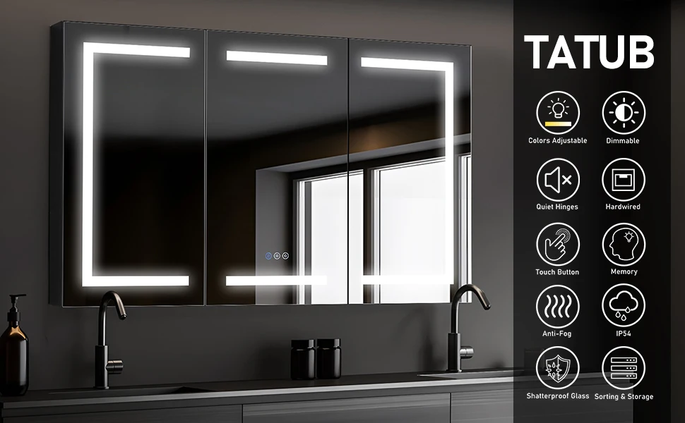Modern Bathroom Mirror Cabinet Stainless Steel Wall-Mounted Medicine ...