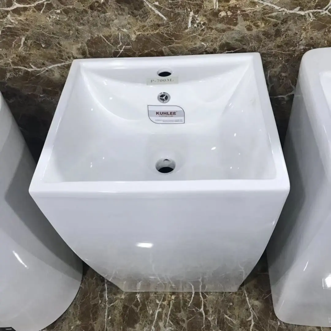 Modern Wash Basin Freestanding Ceramic Square One Piece Pedestal Hand Wash Basin With Good Price