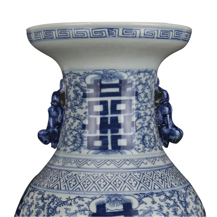 Wholesale Chinese Antique Ceramic  Chinoiserie Vase for Home Decor Hot Selling Double Happiness Lotus Pattern Double Ear Vase