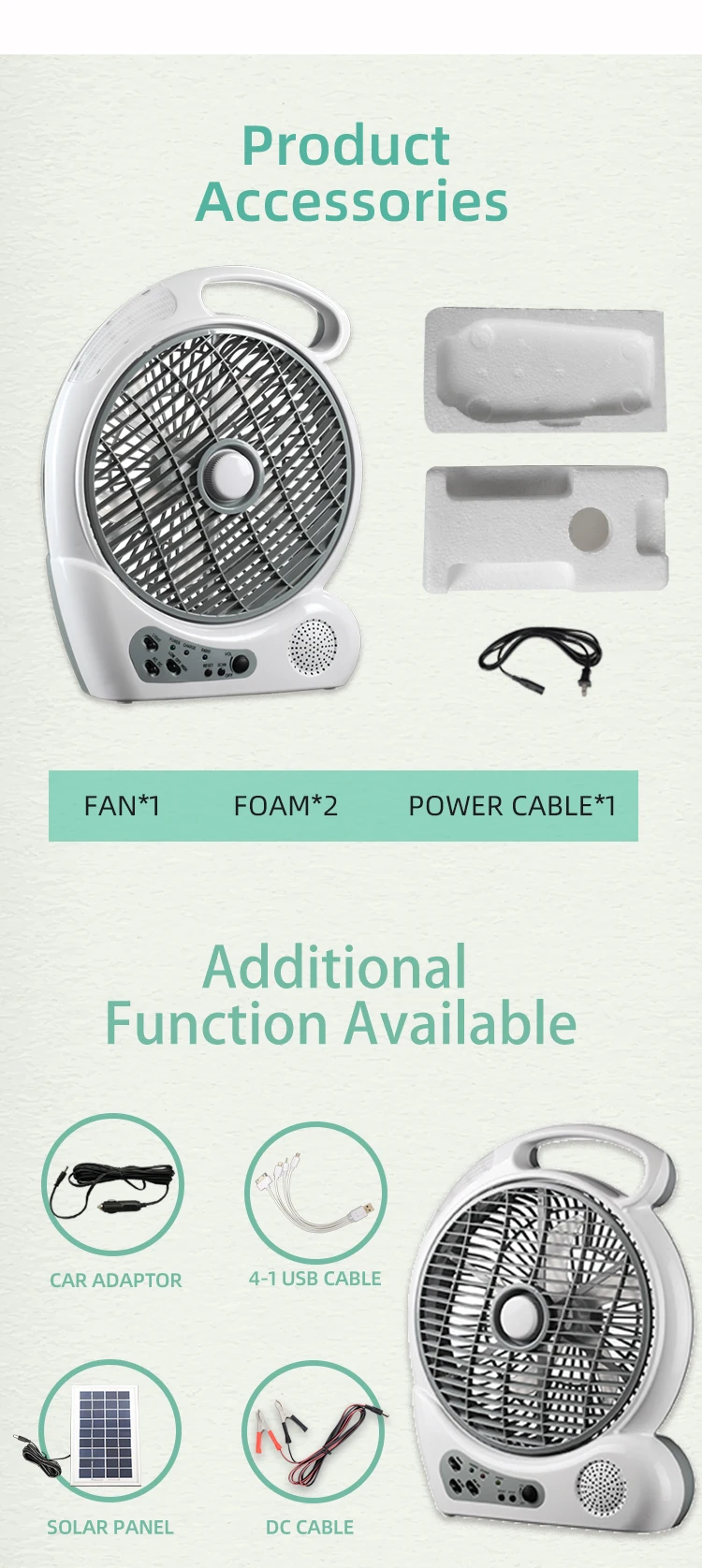 10 Inch Rechargeable Leadacid Battery Box Fan With Radio Led Light