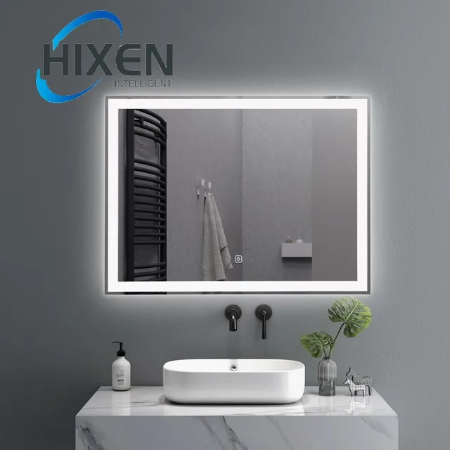 HIXEN 18-2B Spiegel Eco-friendly T U V/C E approved decor wall home temperature time display bluetooth led bathroom mirror