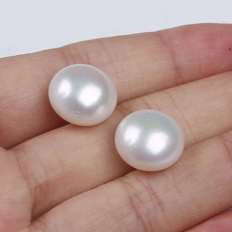 14-15毫米aaaa级大尺寸淡水白色纽扣珍珠珠成对批发