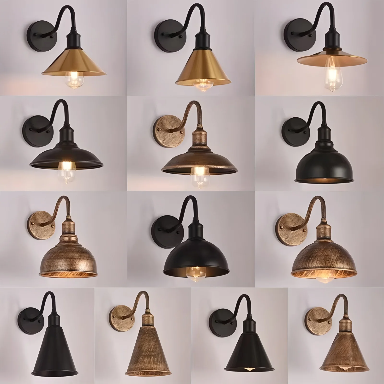 Lampe Industrielle Noire Extérieure à Col de Cygne, Applique Murale pour Ferme, Style Rustique, Fixation Murale Extérieure, Luminaire Vintage