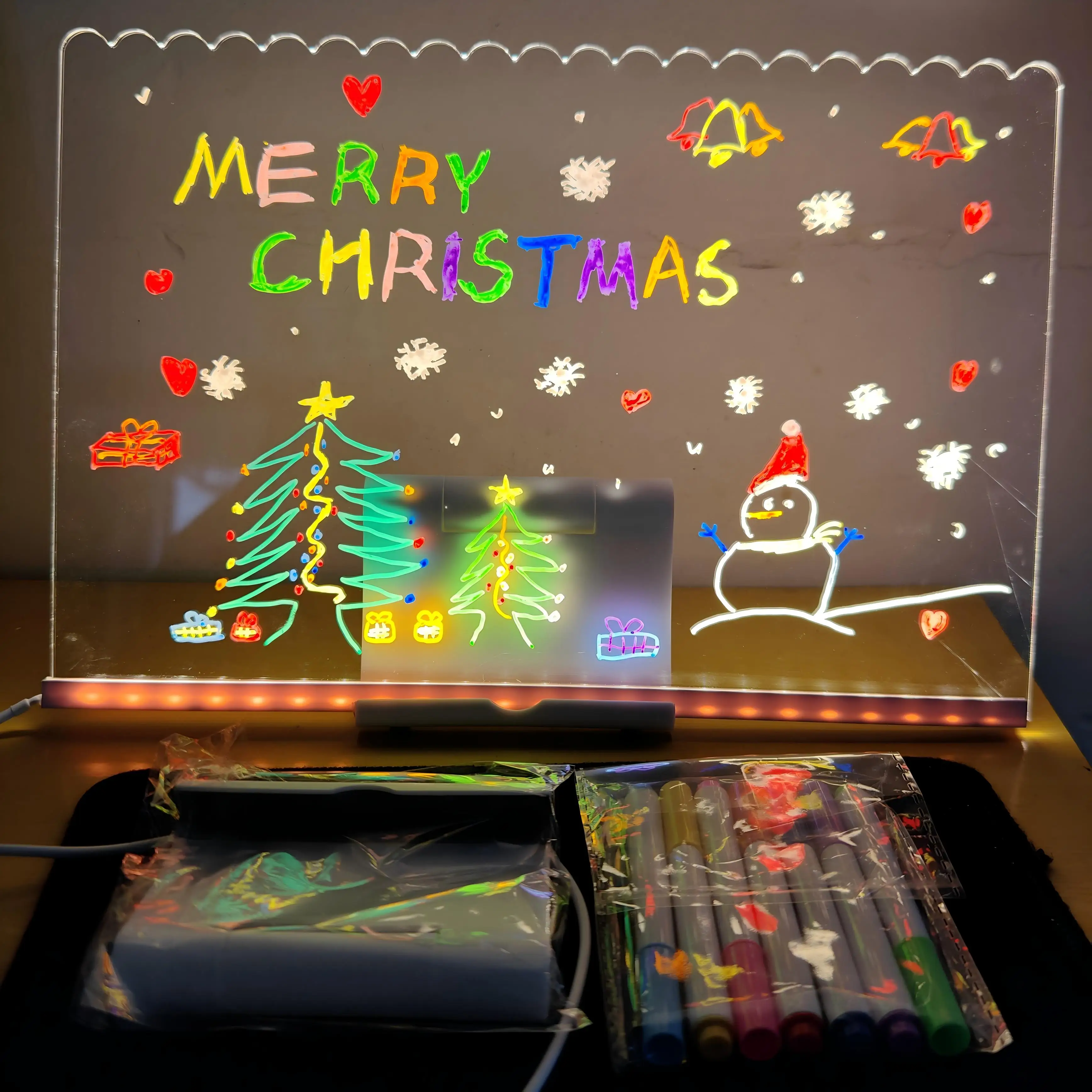 3D Custom Night Light Note Board Mini Lighted Blackboard Luminous Erasable DIY Acrylic Paint Rewritable LED Message Board