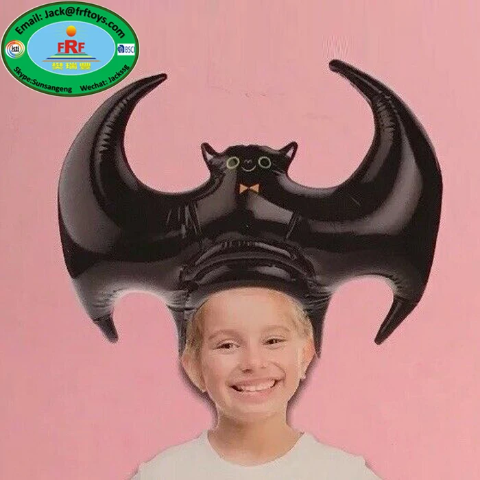 Halloween Dress Up Inflatable Blow Up Wig Hat Black Bat 
