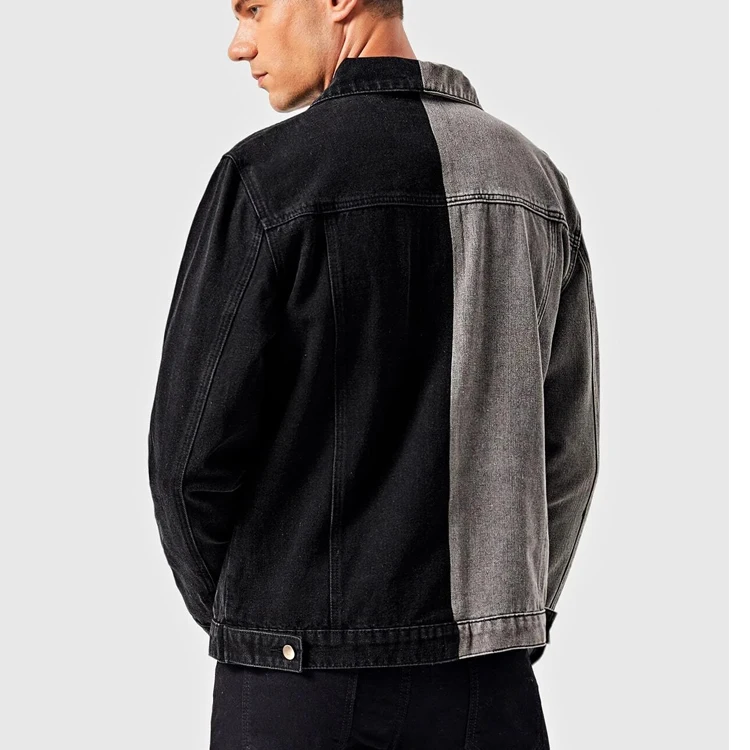Gray Half Jackets for Men Acid Wash Streetwear Denim Jaket Custom Two Color Jean Jacket