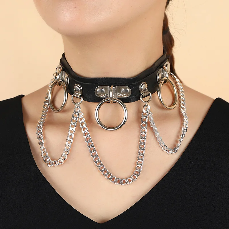 Cimenexe Punk Leder-Samt-Halskette – Gothic-Choker Mit Silber-Anhänger, Verstellbar, Schwarz